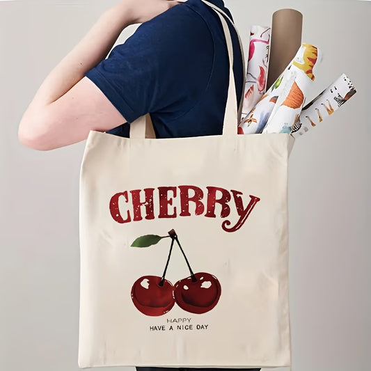 Cherry Print Canvas Tote Bag | Reusable Shopping Handbag