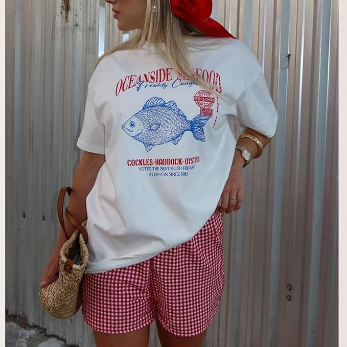 Womens Y2k Fruit Graphic Print Oversized T Shirts Summer Vintage Aesthetic Baggy Tees Tops Teen Girl Clothes