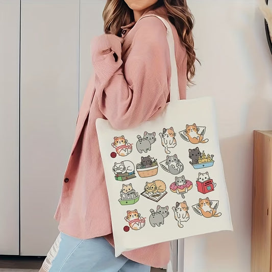 Cute Cat Collage Canvas Tote Bag | Reusable Shopping Handbag