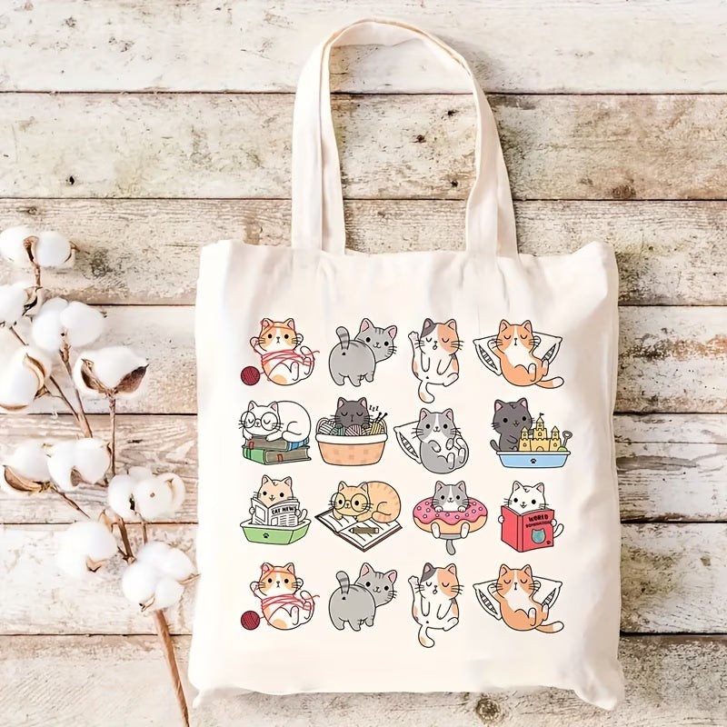 Cute Cat Collage Canvas Tote Bag | Reusable Shopping Handbag