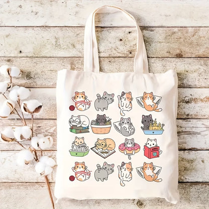 Cute Cat Collage Canvas Tote Bag | Reusable Shopping Handbag