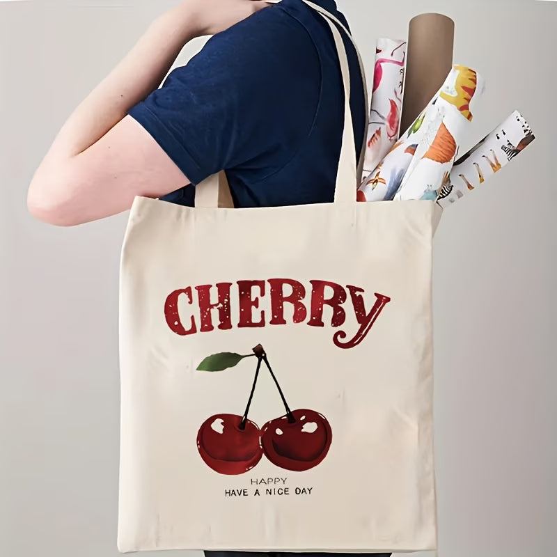 Cherry Print Canvas Tote Bag | Reusable Shopping Handbag