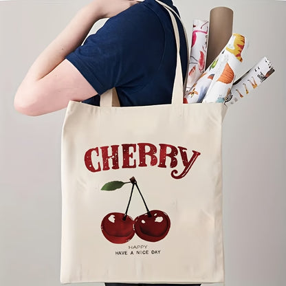 Cherry Print Canvas Tote Bag | Reusable Shopping Handbag