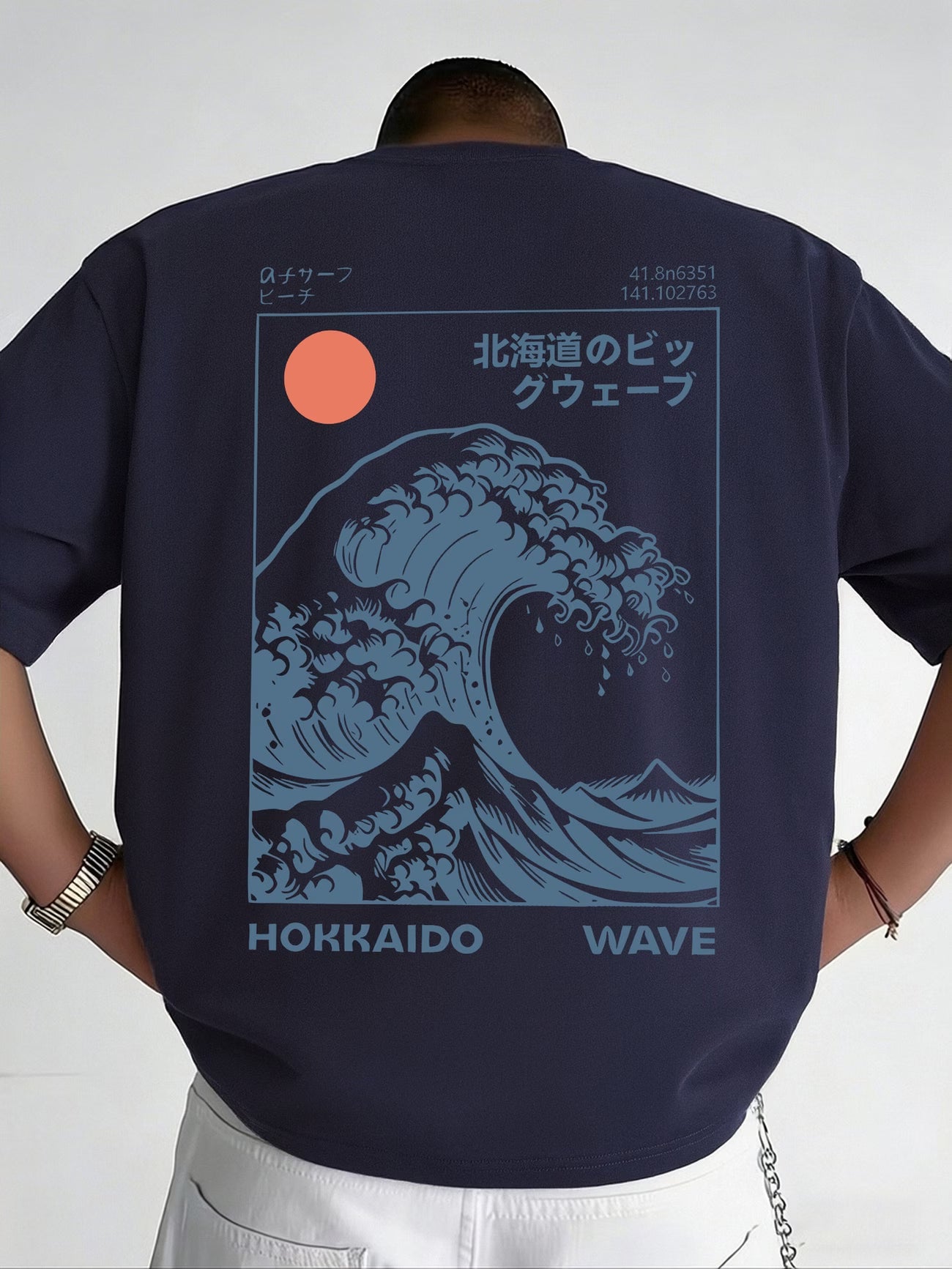 Hokkaido Wave Printed T-Shirt for Men | 100% Cotton Round Neck
