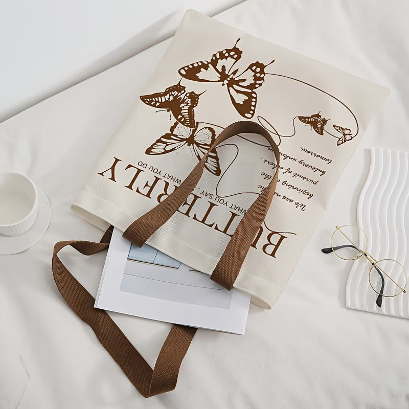 Butterfly Print Canvas Tote Bag | Reusable Shopping Handbag