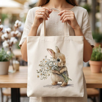 Cute Rabbit Print Canvas Tote Bag | Reusable Shopping Handbag