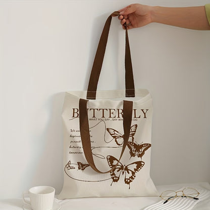 Butterfly Print Canvas Tote Bag | Reusable Shopping Handbag