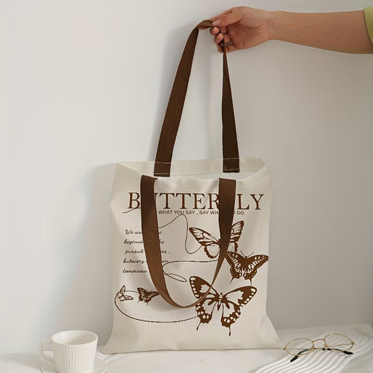 Butterfly Print Canvas Tote Bag | Reusable Shopping Handbag