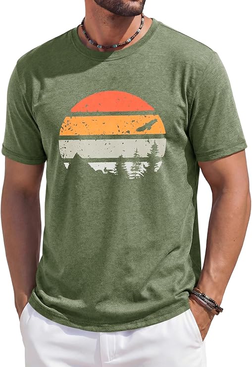 Men's Beach Graphic Crew Neck T-Shirt