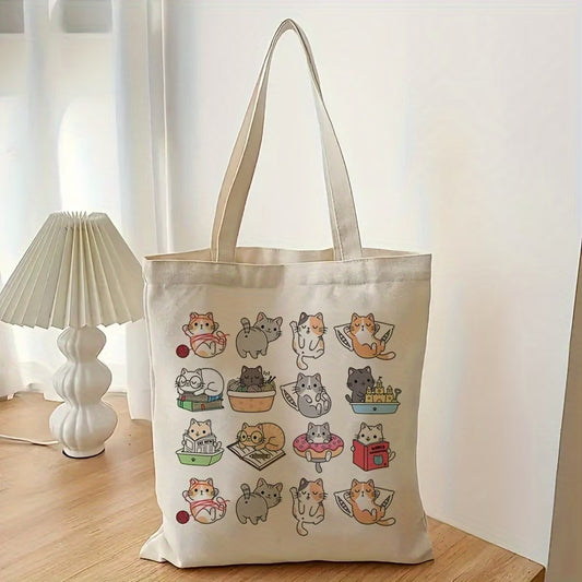 Cute Cat Collage Canvas Tote Bag | Reusable Shopping Handbag