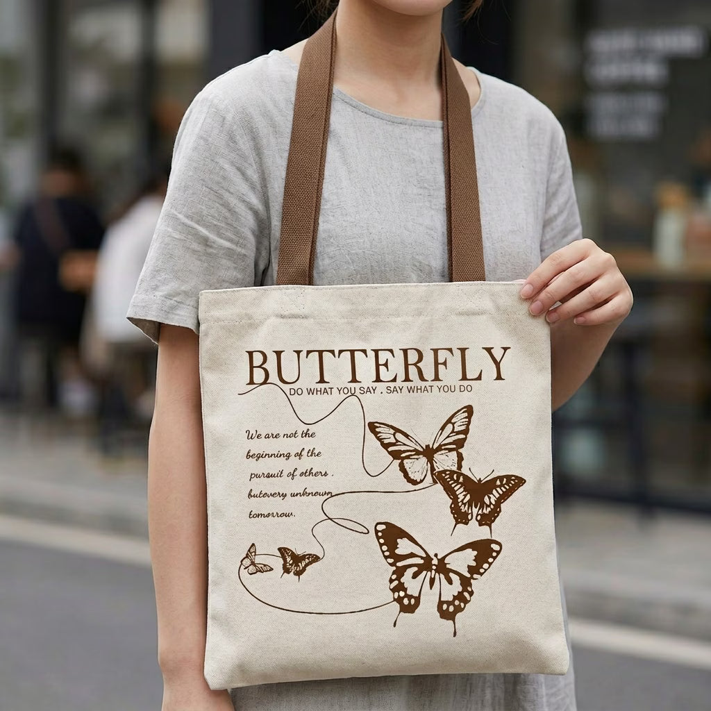 Butterfly Print Canvas Tote Bag | Reusable Shopping Handbag
