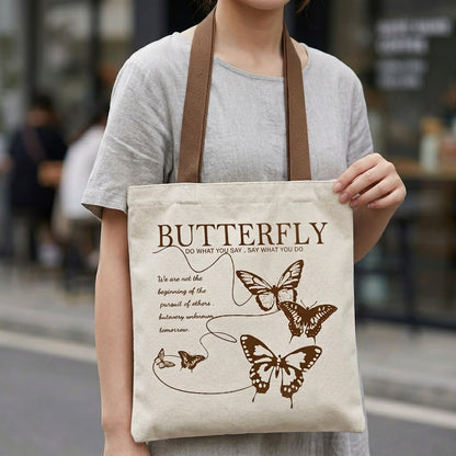 Butterfly Print Canvas Tote Bag | Reusable Shopping Handbag