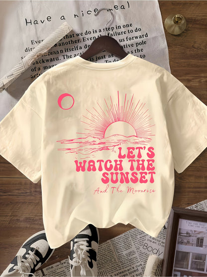 Sunset Printed T-Shirt for Women | Round Neck