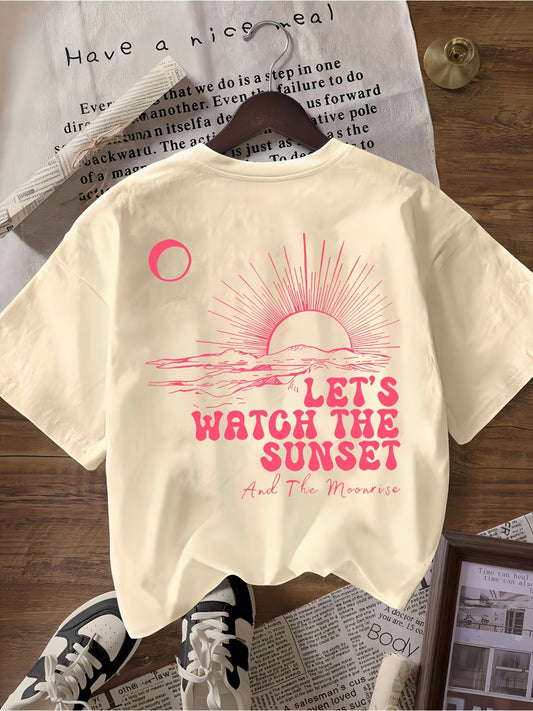 Sunset Printed T-Shirt for Women | Round Neck
