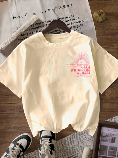 Sunset Printed T-Shirt for Women | Round Neck