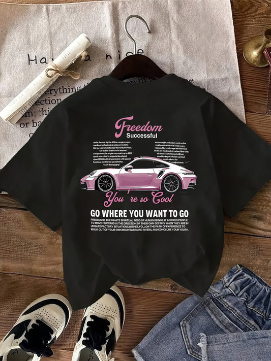 Freedom Car Print T-Shirt | Women's Short Sleeve Graphic Tee