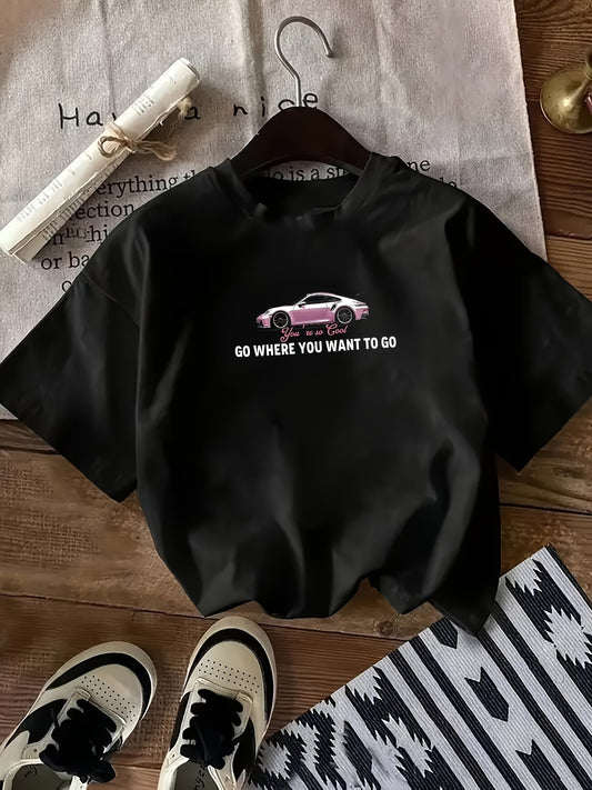 Freedom Car Print T-Shirt | Women's Short Sleeve Graphic Tee
