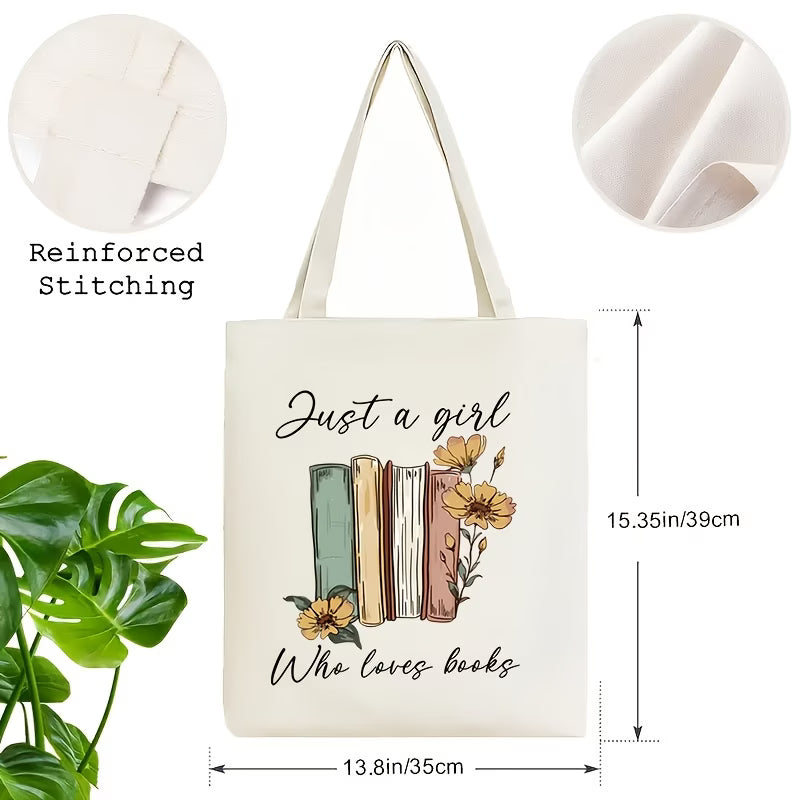Book Lover Print Canvas Tote Bag | "Just a Girl Who Loves Books"