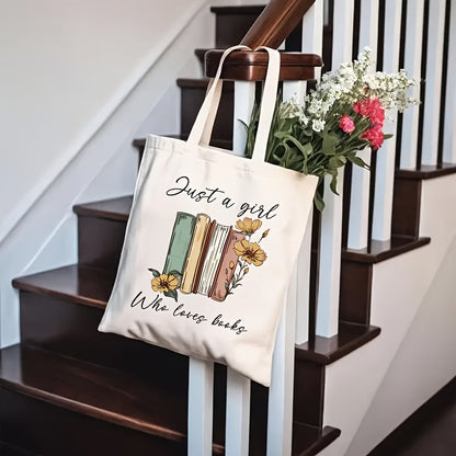 Book Lover Print Canvas Tote Bag | "Just a Girl Who Loves Books"