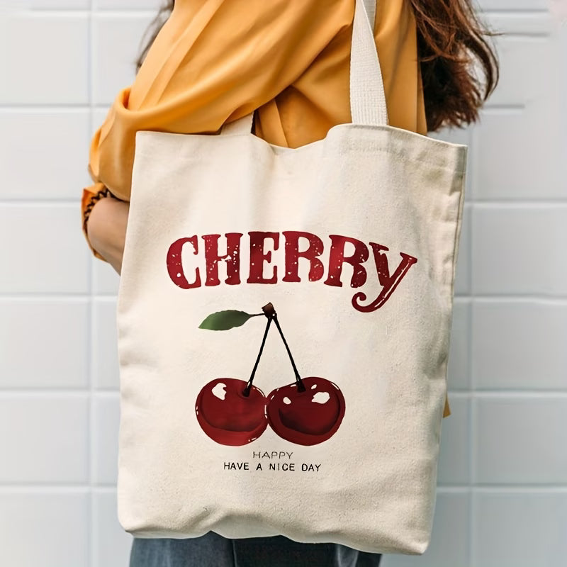 Cherry Print Canvas Tote Bag | Reusable Shopping Handbag