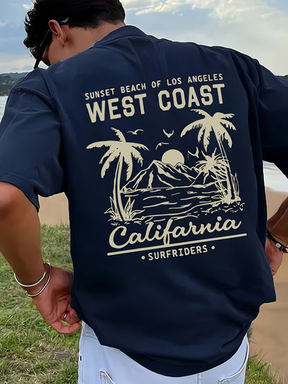 West Coast California Print T-Shirt for Men | 100% Cotton