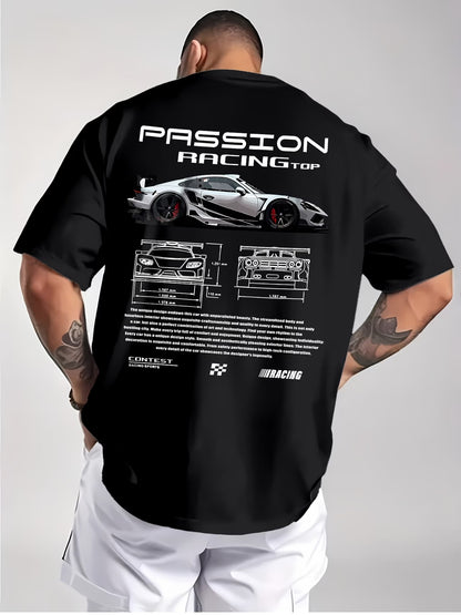 Passion Racing Print T-Shirt | Men's Round Neck Short Sleeve Casual Tee