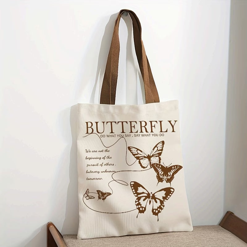 Butterfly Print Canvas Tote Bag | Reusable Shopping Handbag