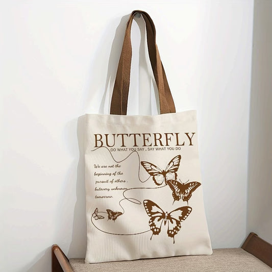 Butterfly Print Canvas Tote Bag | Reusable Shopping Handbag