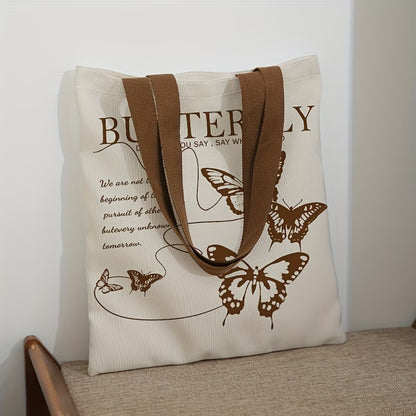 Butterfly Print Canvas Tote Bag | Reusable Shopping Handbag