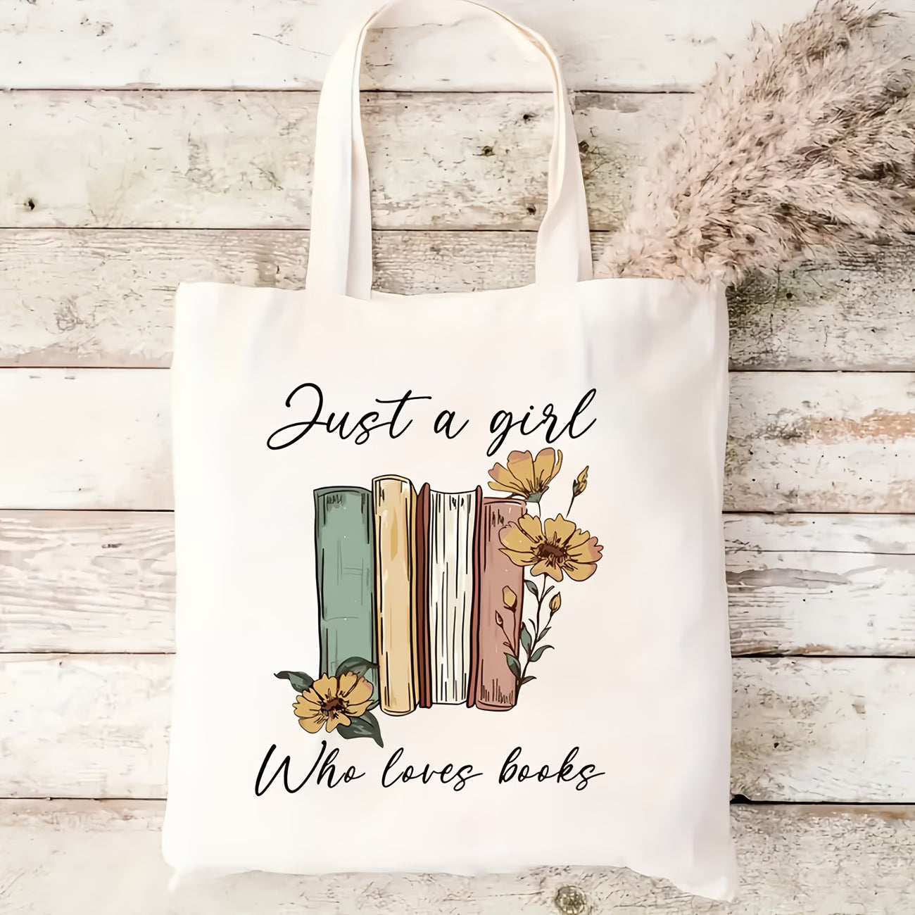 Book Lover Print Canvas Tote Bag | "Just a Girl Who Loves Books"