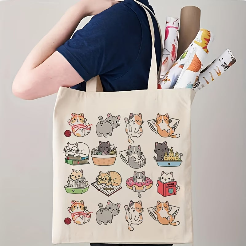 Cute Cat Collage Canvas Tote Bag | Reusable Shopping Handbag