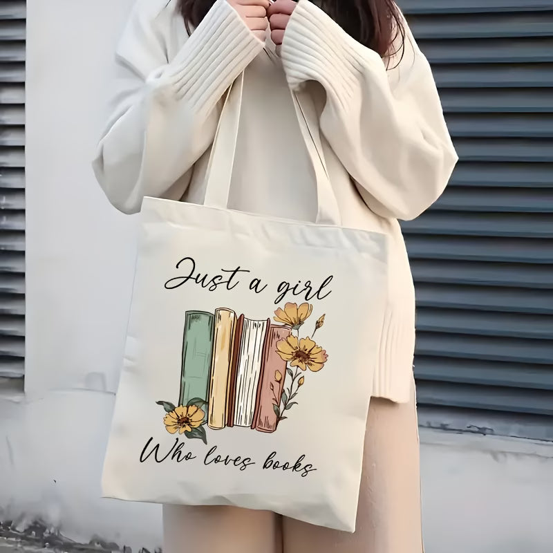 Book Lover Print Canvas Tote Bag | "Just a Girl Who Loves Books"