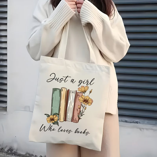 Book Lover Print Canvas Tote Bag | "Just a Girl Who Loves Books"