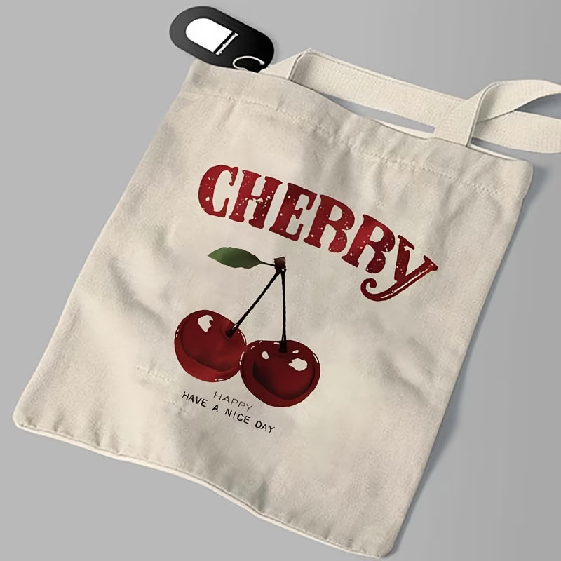 Cherry Print Canvas Tote Bag | Reusable Shopping Handbag