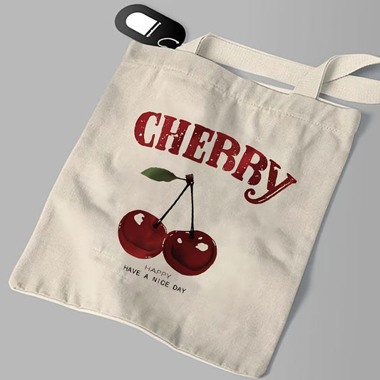 Cherry Print Canvas Tote Bag | Reusable Shopping Handbag