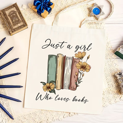 Book Lover Print Canvas Tote Bag | "Just a Girl Who Loves Books"