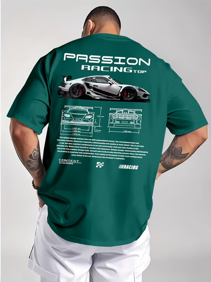 Passion Racing Print T-Shirt | Men's Round Neck Short Sleeve Casual Tee