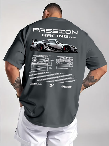 Passion Racing Print T-Shirt | Men's Round Neck Short Sleeve Casual Tee