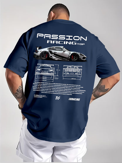 Passion Racing Print T-Shirt | Men's Round Neck Short Sleeve Casual Tee