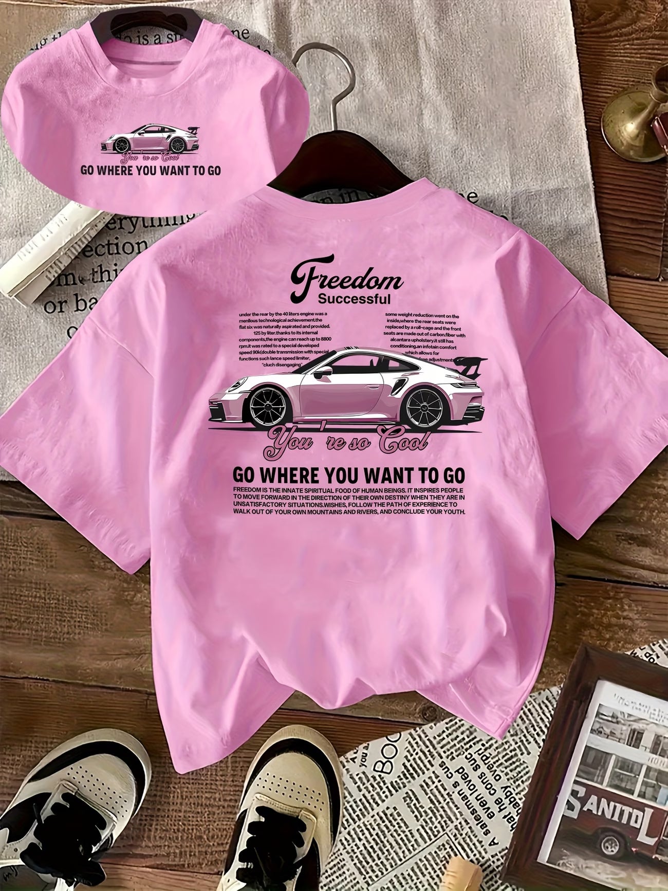 Freedom Car Print T-Shirt | Women's Short Sleeve Graphic Tee