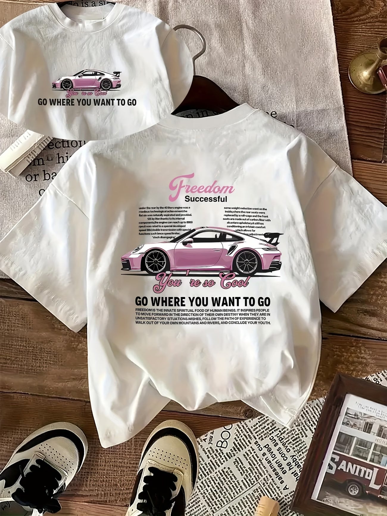 Freedom Car Print T-Shirt | Women's Short Sleeve Graphic Tee