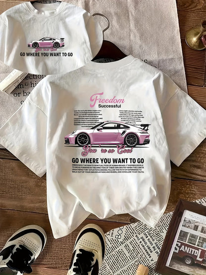 Freedom Car Print T-Shirt | Women's Short Sleeve Graphic Tee