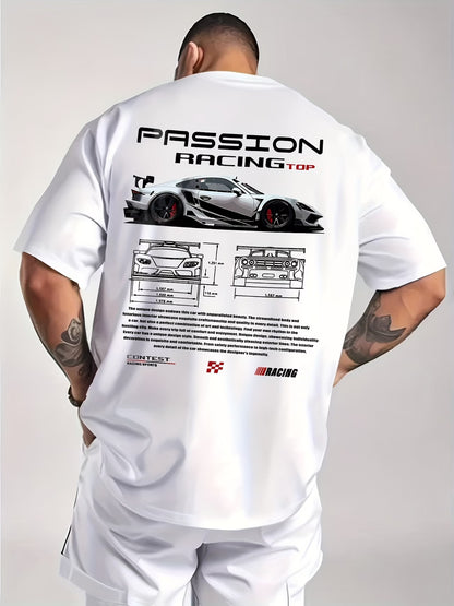 Passion Racing Print T-Shirt | Men's Round Neck Short Sleeve Casual Tee