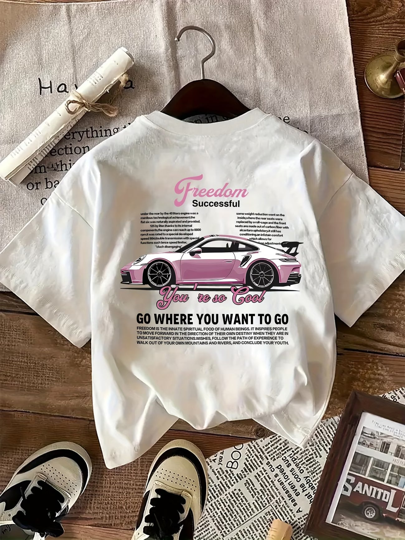 Freedom Car Print T-Shirt | Women's Short Sleeve Graphic Tee
