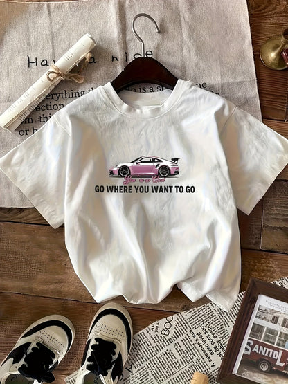 Freedom Car Print T-Shirt | Women's Short Sleeve Graphic Tee